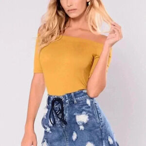 YELLOW OFF SHOULDER BODYSUIT